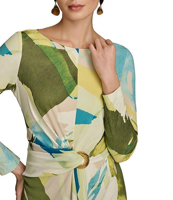 Donna Karan Crew Neck Long Sleeve Front Twist O-Ring Sheath Dress Product Image