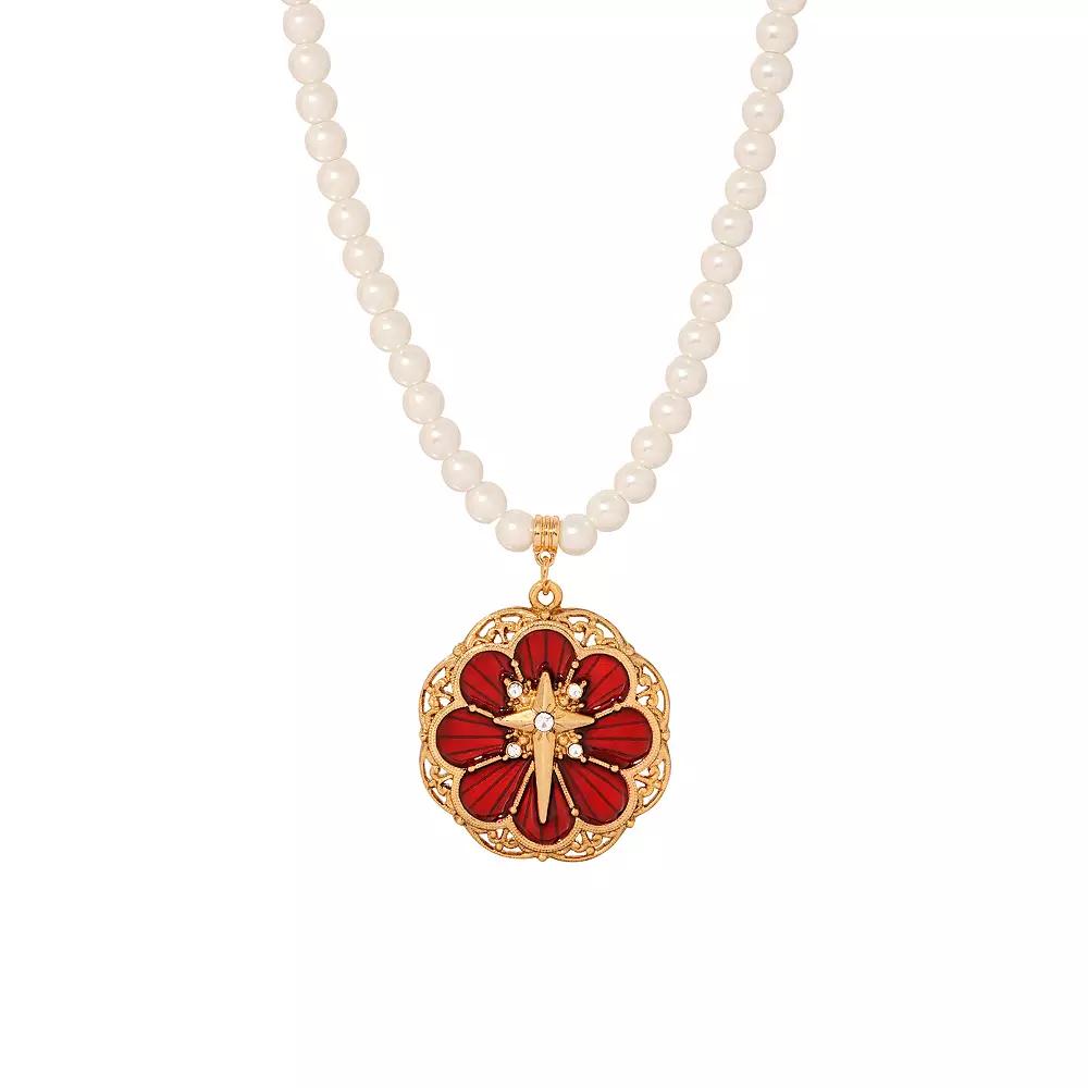 Symbols of Faith Gold Tone Star Of Bethlehem Simulated Pearl Necklace, Womens, Red Product Image