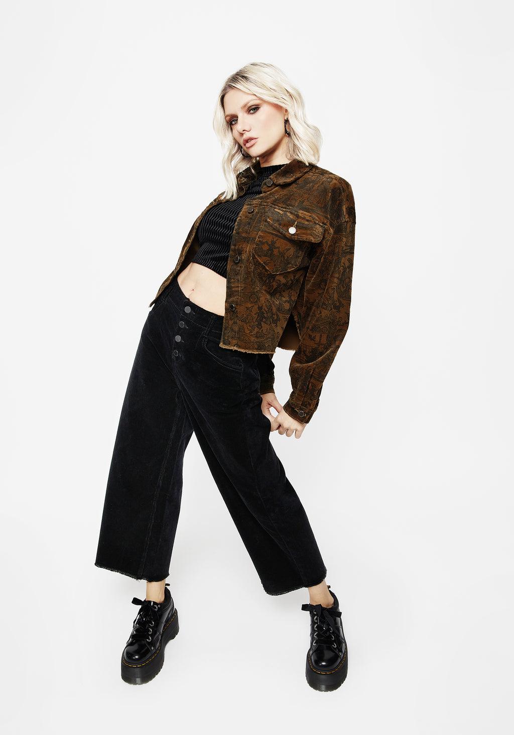 Foster Wide Leg Cord Crop Jeans - Black Product Image