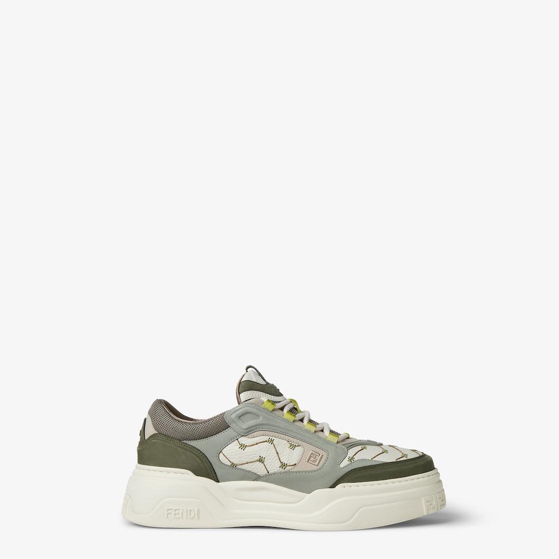 Fendi Force sneakersWhite leather and green nubuck low-tops Product Image