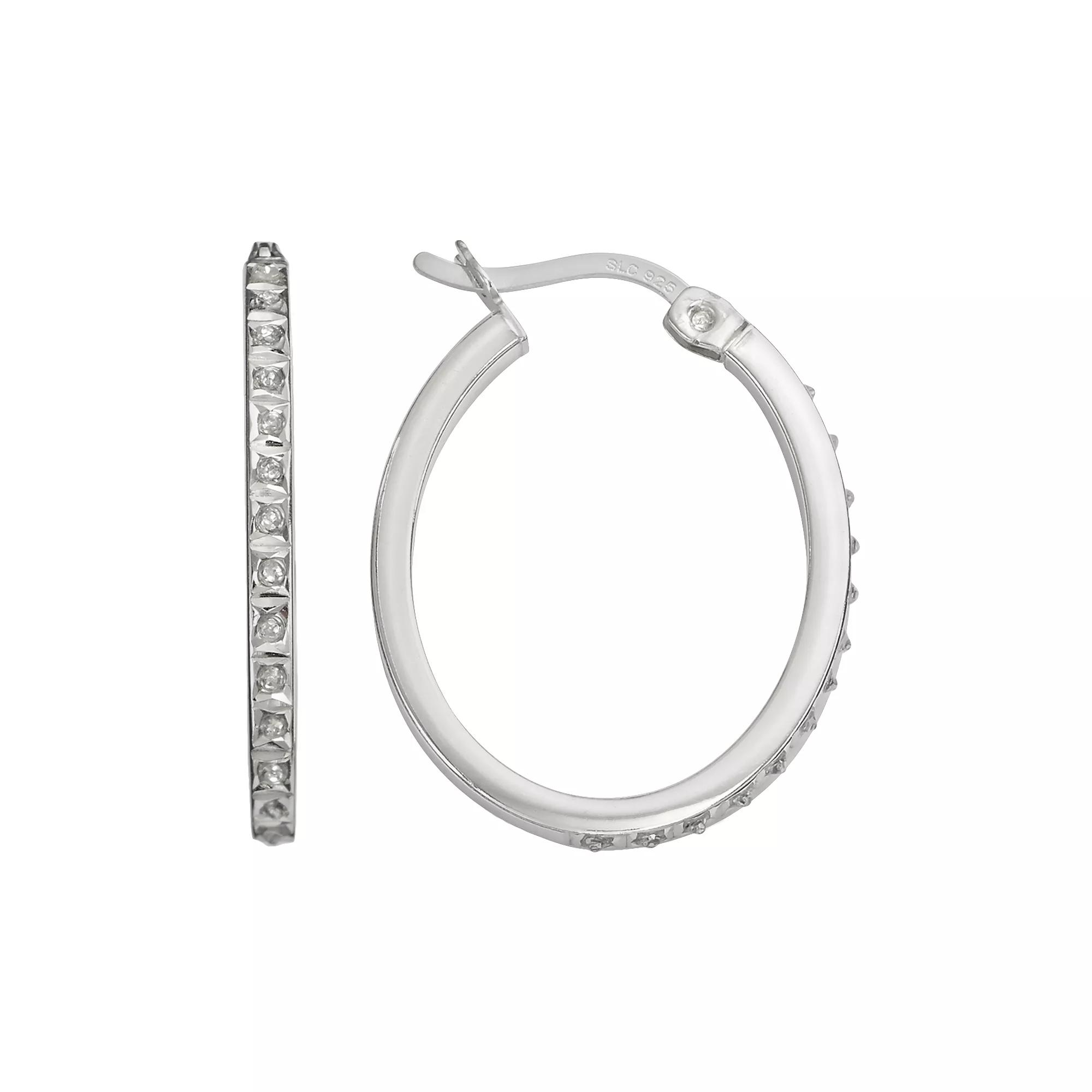 Diamond Mystique Platinum Over Silver Diamond Accent Oval Hoop Earrings, Women's, White Product Image