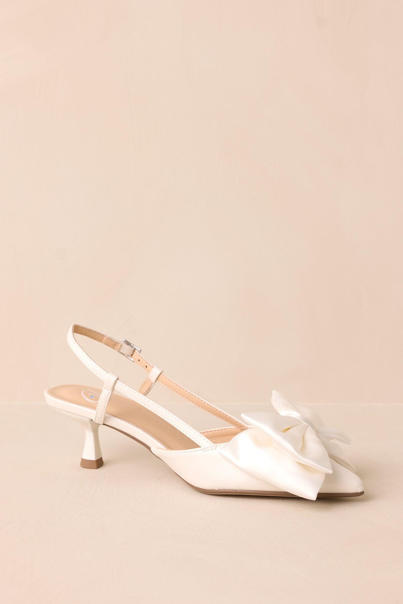 It Was Always You White Satin Bow Slingback Kitten Heels Product Image