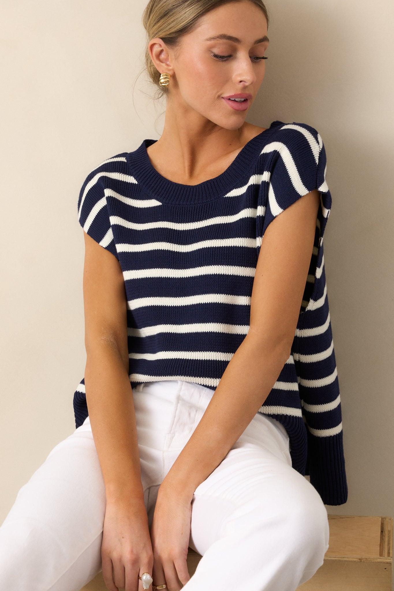 Daring Diva Navy Stripe Oversized Sweater Vest Product Image