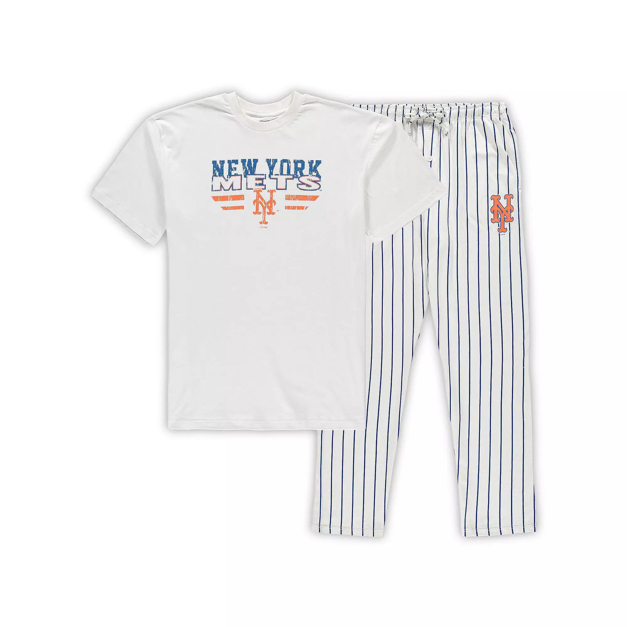Men's Concepts Sport White/Royal New York Mets Big & Tall Pinstripe Sleep Set, Size: 4XLT Product Image
