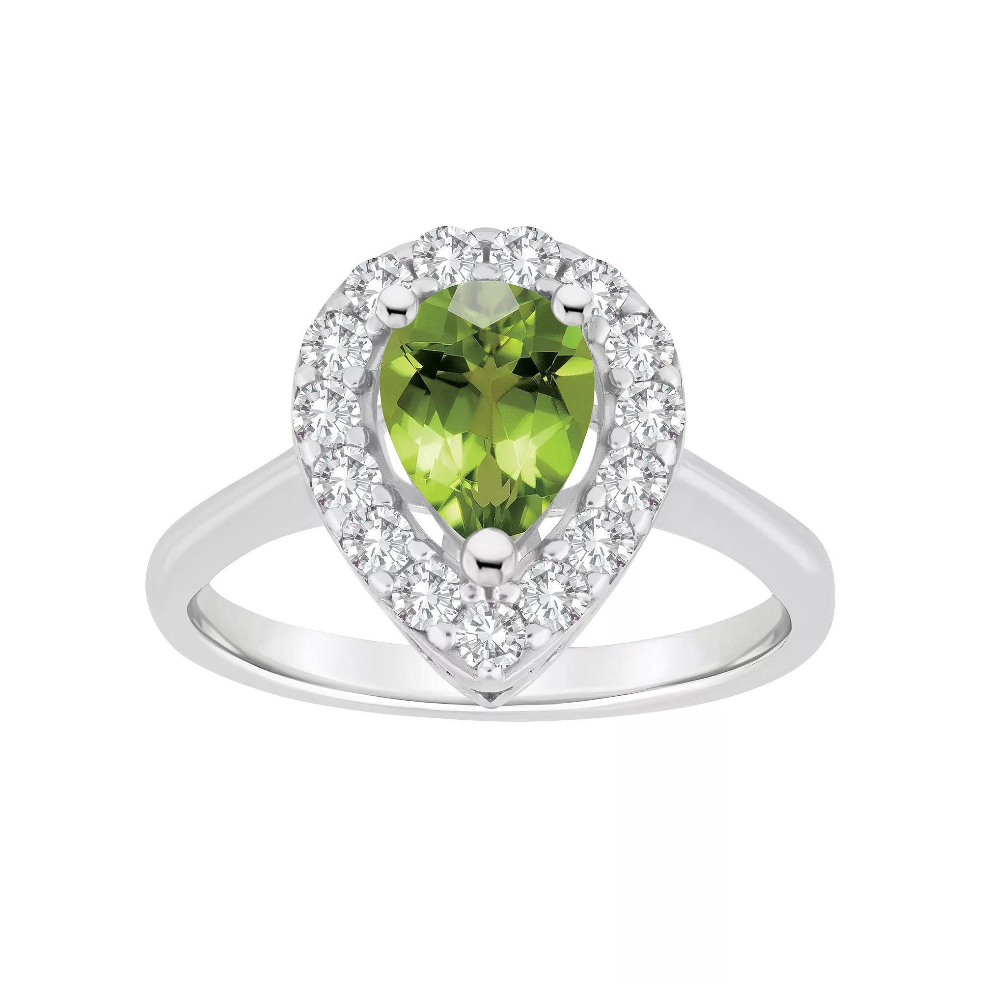 Celebration Gems Sterling Silver Pear Shape Gemstone Halo Ring, Women's,  Product Image