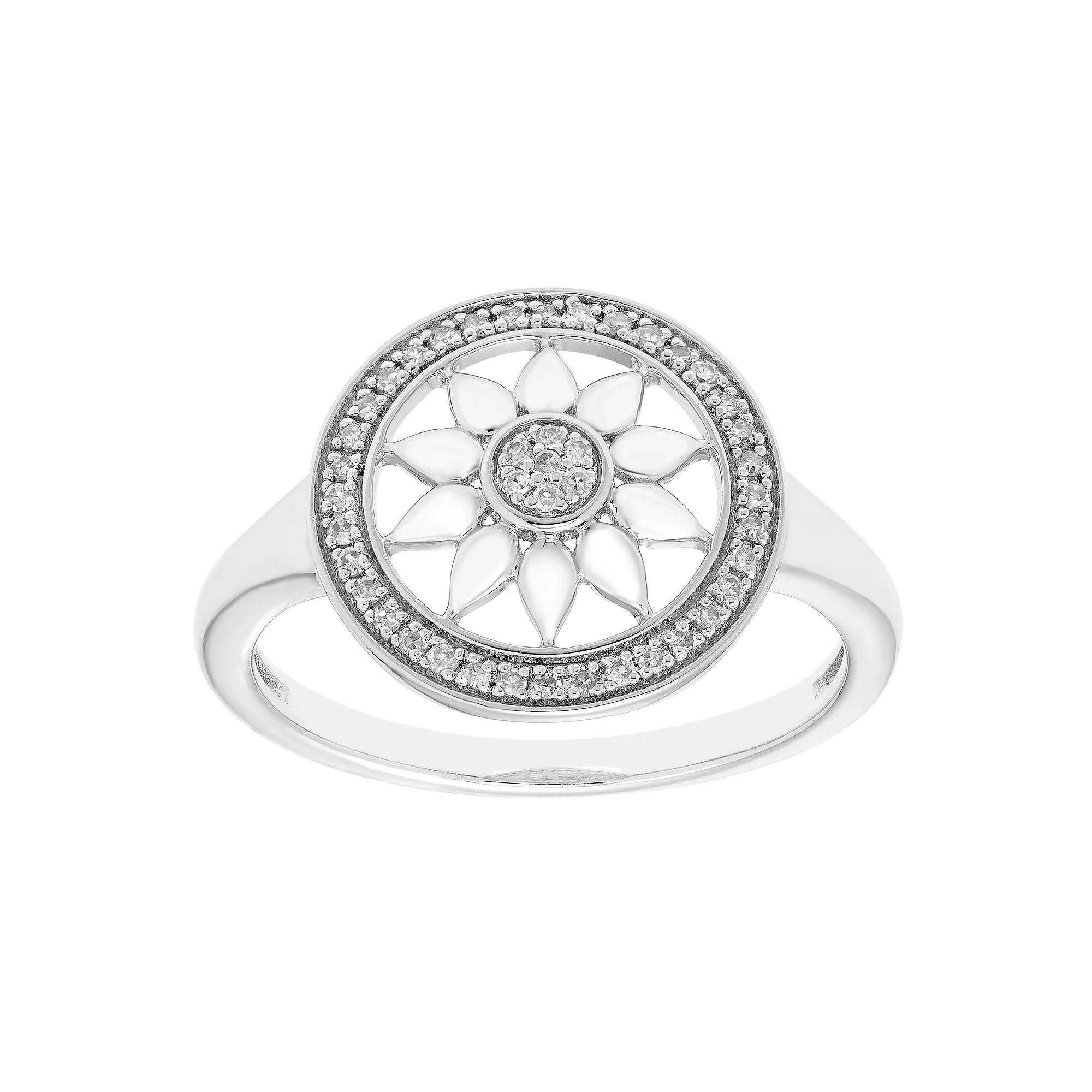 Sterling Silver 1/8 Carat T.W. Diamond Open Cut Sunflower Halo Ring, Women's,  Product Image
