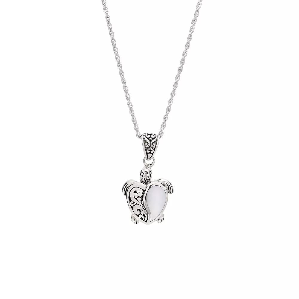 Athra NJ Inc Sterling Silver Oxidized Mother-of-Pearl Filigree Turtle Necklace, Women's, Size: 16-18" ADJ Product Image