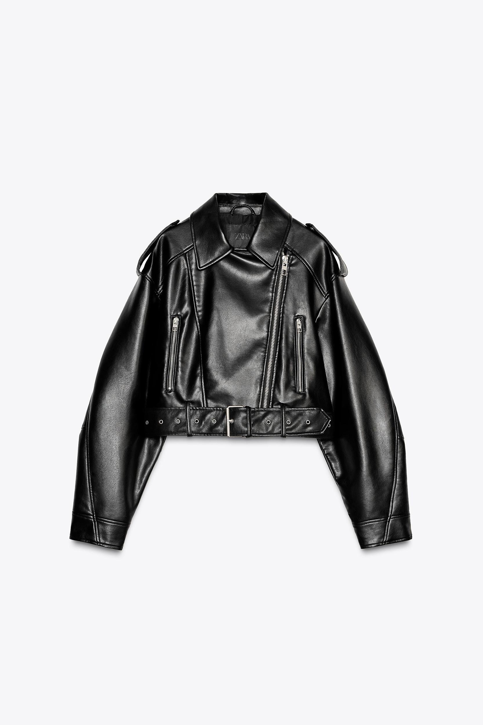 FAUX LEATHER CROP BIKER JACKET Product Image