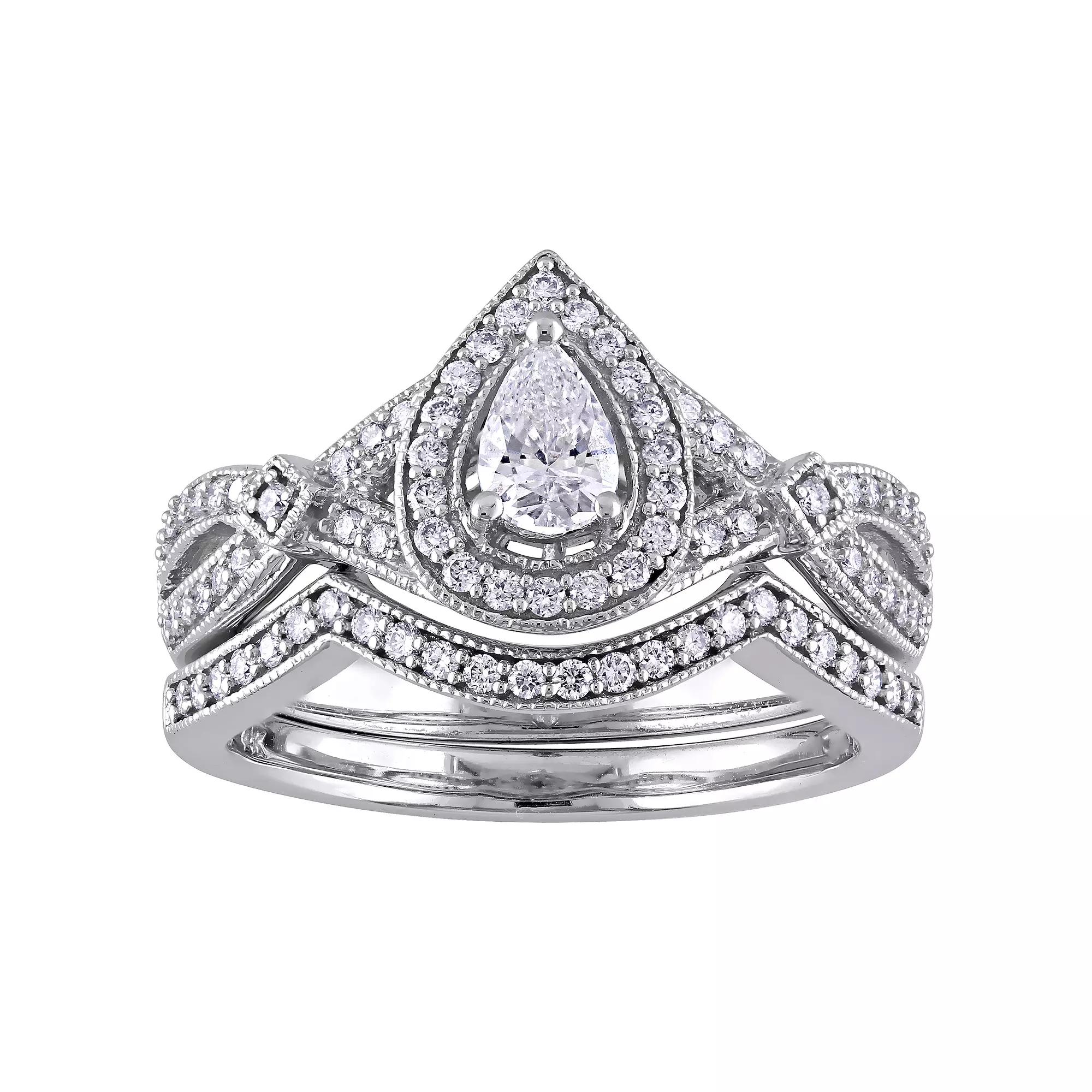 Stella Grace 14k White Gold 5/8 Carat T.W. Diamond Vintage Split Shank Bridal Rings Set, Women's, Size: 6.50, 14k Whgold Product Image
