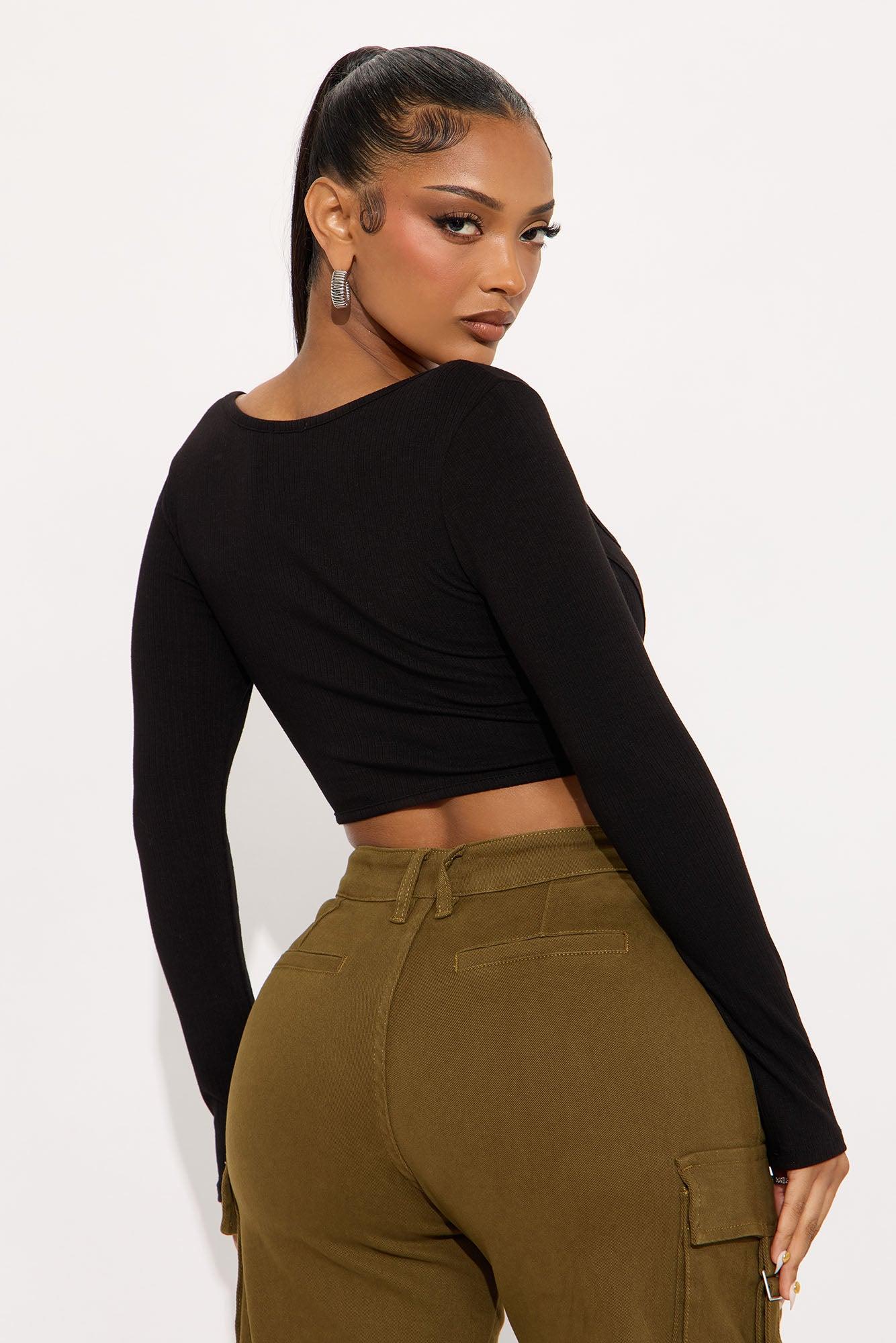 Tiara Cropped Ribbed Long Sleeve Top - Black Female Product Image