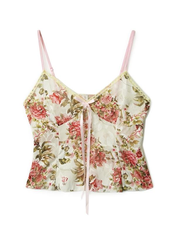 Flower Print Lace Stitching Cami Top Product Image