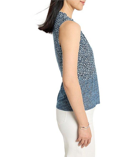 NIC + ZOE Coastal Geo Split Neck Sleeveless Peplum Tank Product Image