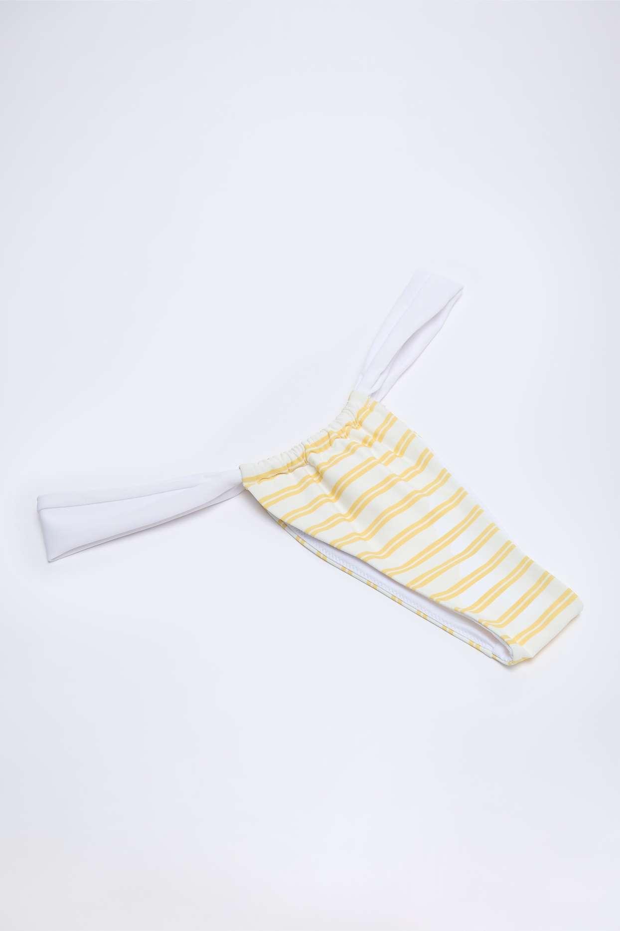 Ruched Cheeky Bikini Bottoms in Lemon Yellow Double Stripe Product Image