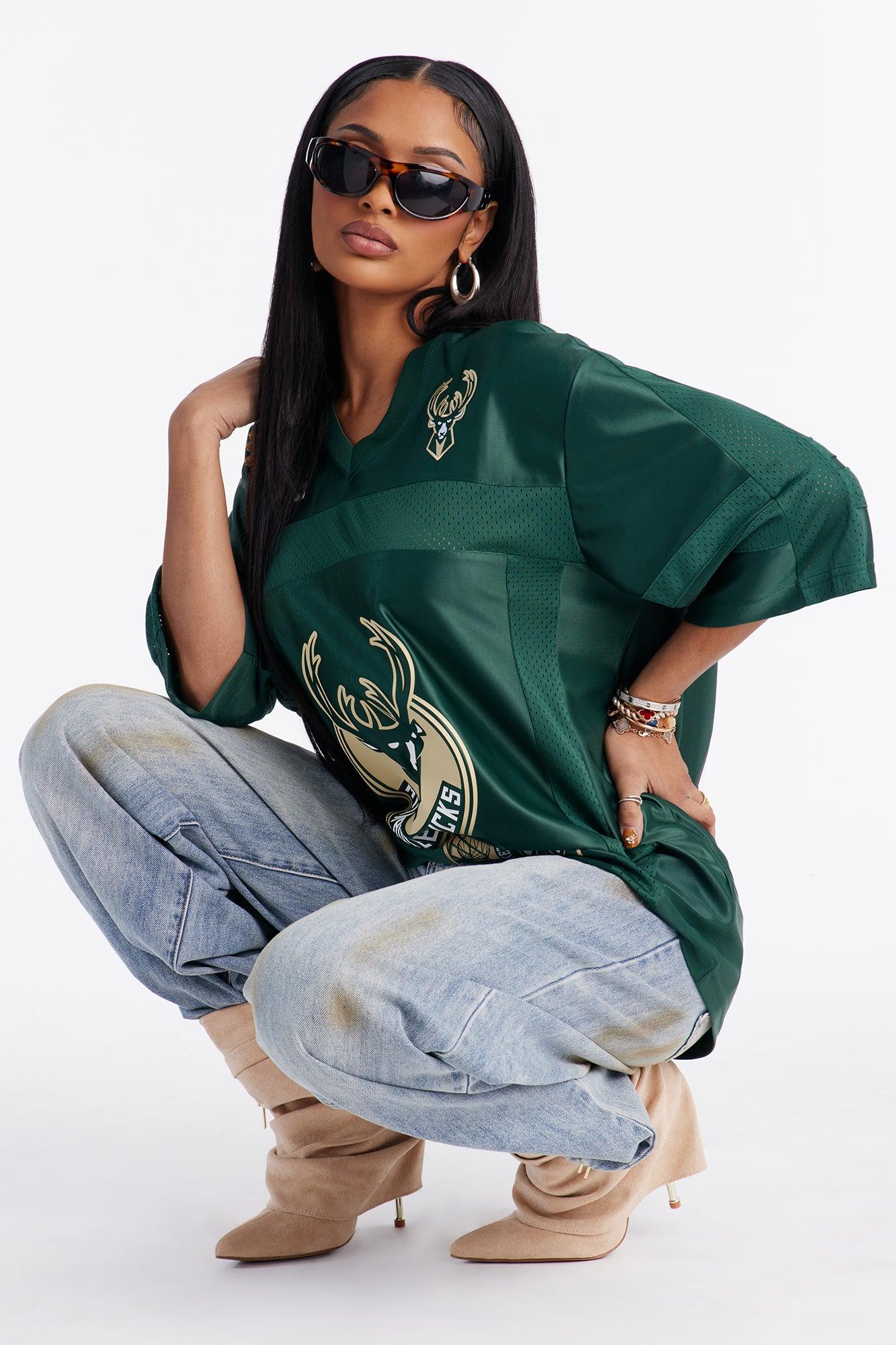 NBA Bucks Oversized Mesh Tee - Hunter Female Product Image