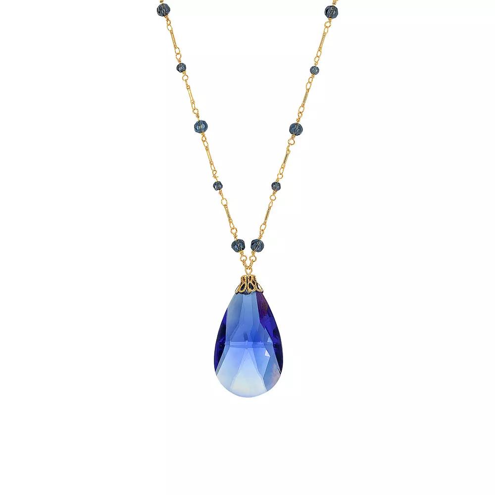 1928 Gold Tone Large Blue Briolette Pendant Necklace, Women's Product Image