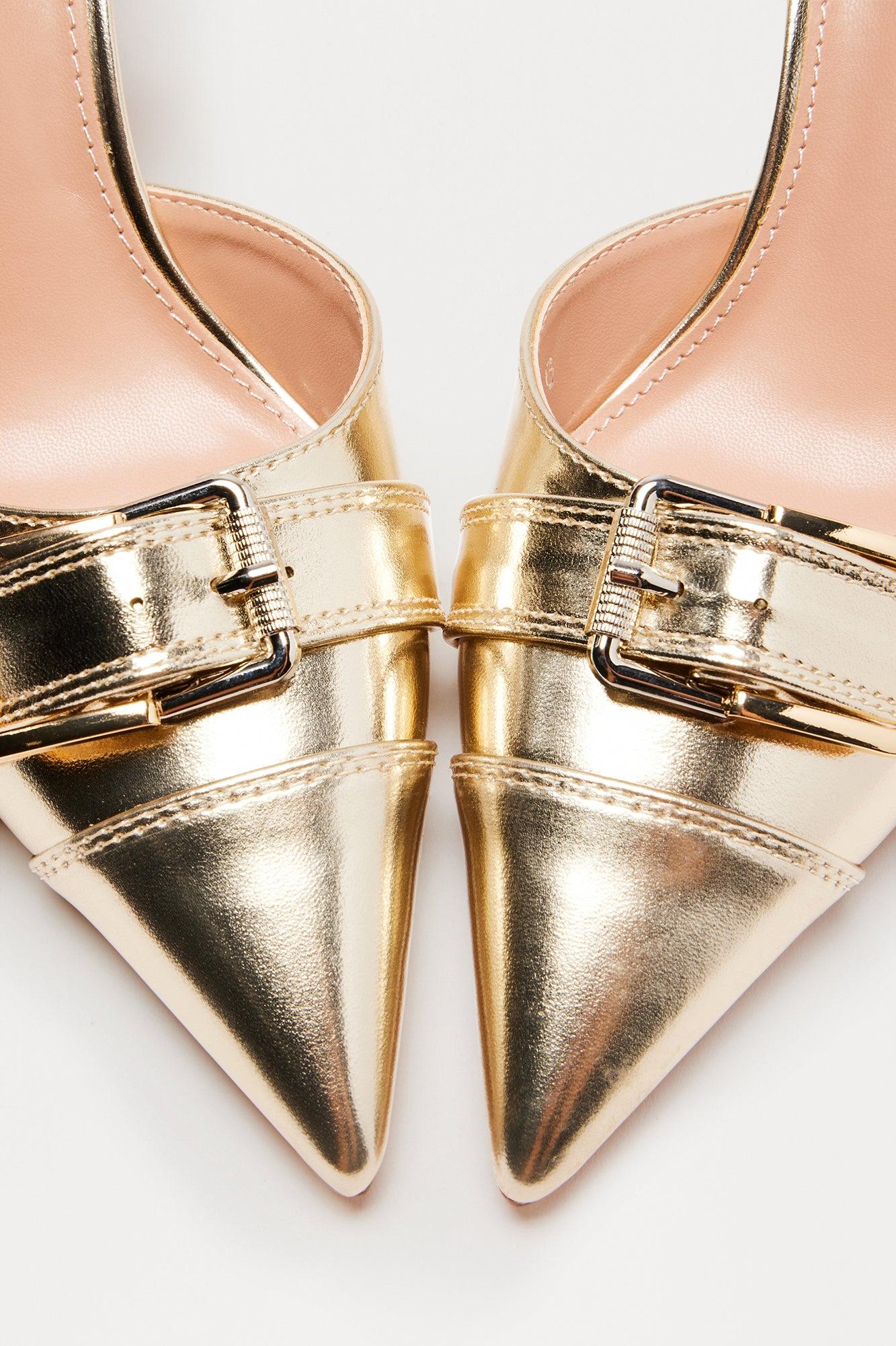 Alexa Buckle Slingback Pumps - Gold Female Product Image