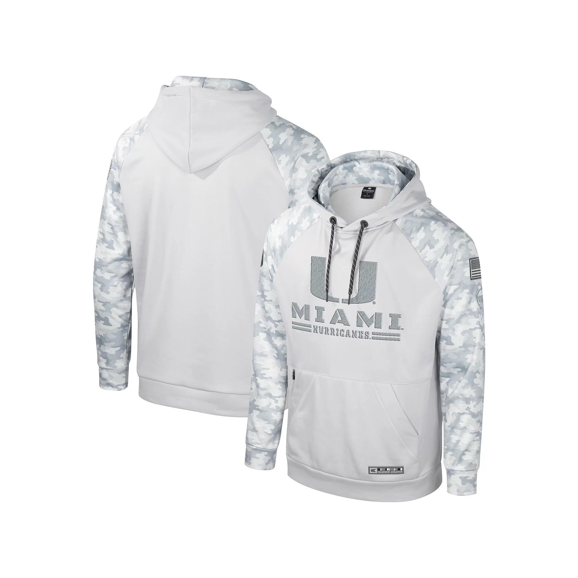 Men's Colosseum Gray Miami Hurricanes OHT Military Appreciation Ice Raglan Pullover Hoodie, Size: Medium, Grey Product Image