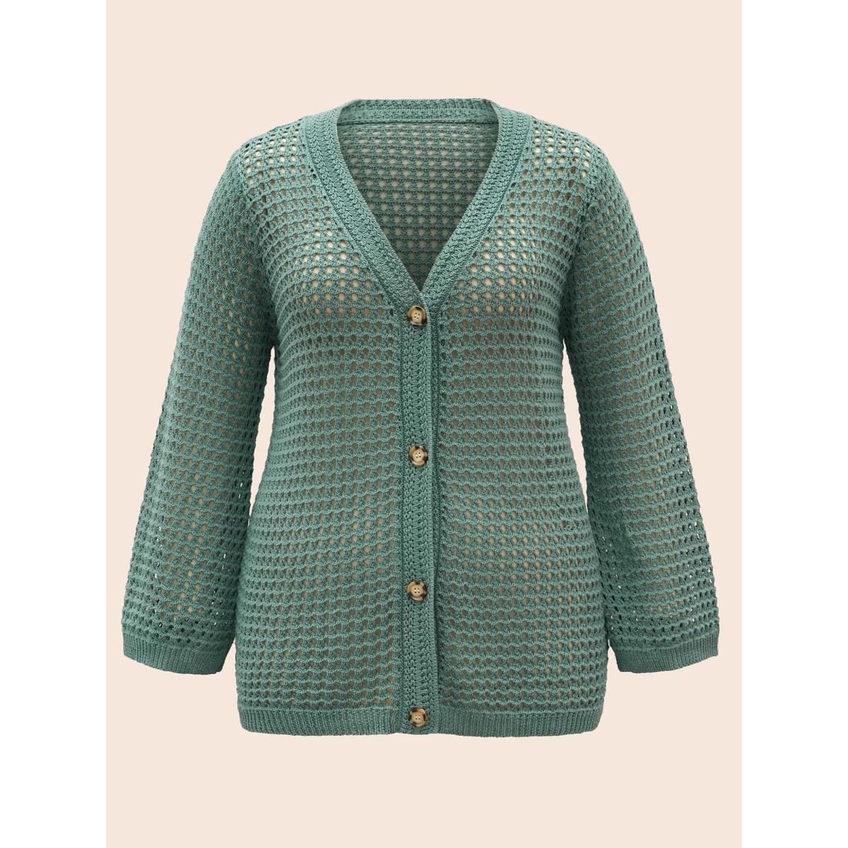 Plus Size Cotton Texture Cut Out Bell Sleeve Cardigan Greenbean Women Casual Loose Long Sleeve Everyday Cardigans BloomChic 10/M Product Image