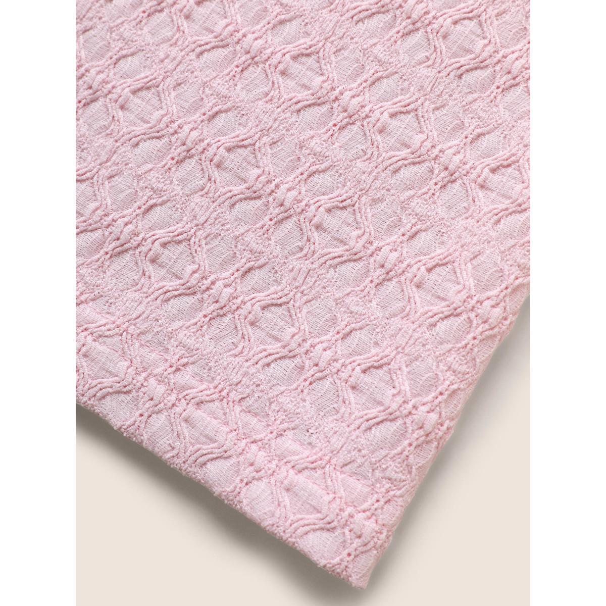 Plus Size Crew Neck Textured Patchwork Floral T-shirt Lightpink Women Elegant Texture Natural Flowers Round Neck Everyday T-shirts BloomChic 18-20/2X Product Image