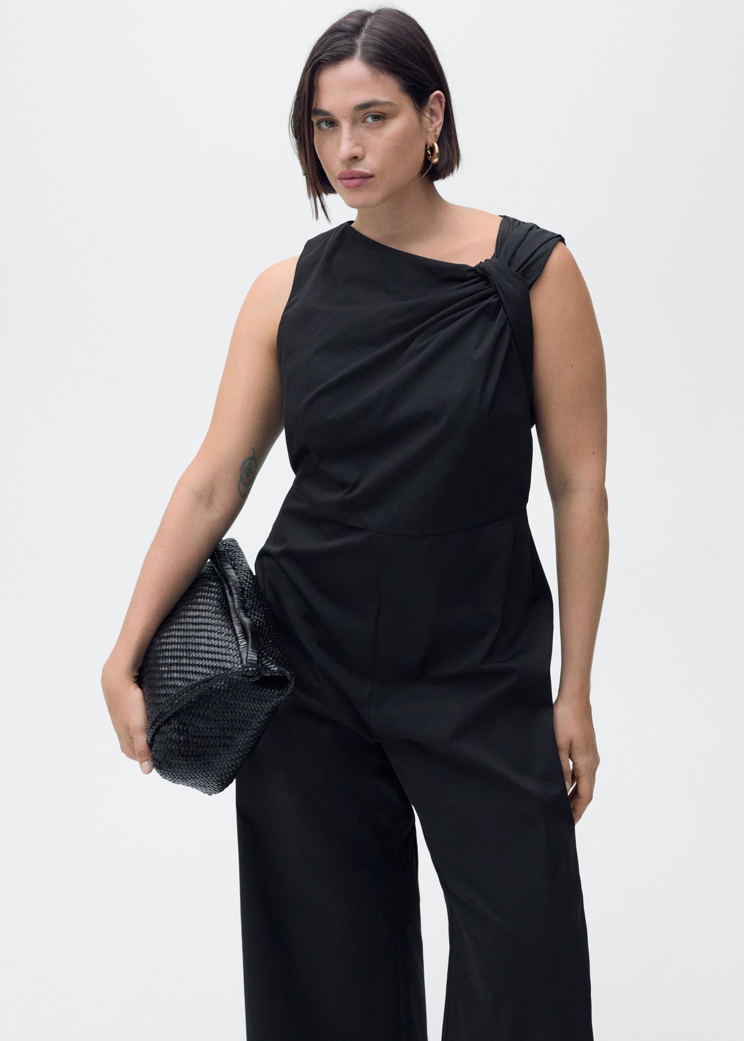 Long culotte jumpsuit with draped neck - Women | MANGO USA Product Image