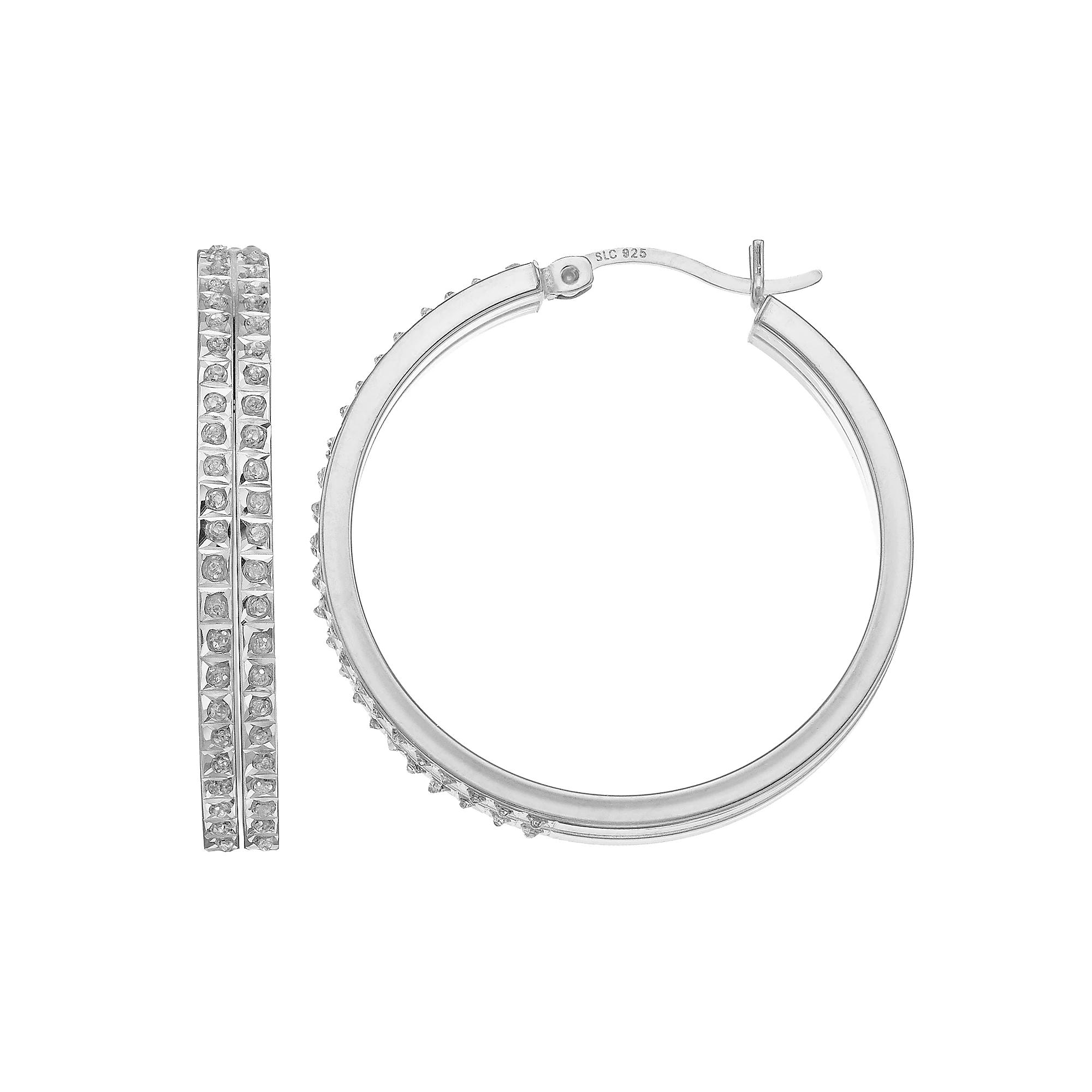 Diamond Mytique Sterling Silver Diamond Accent DoubleHoop Earrings, Women's, White Over Silver Product Image
