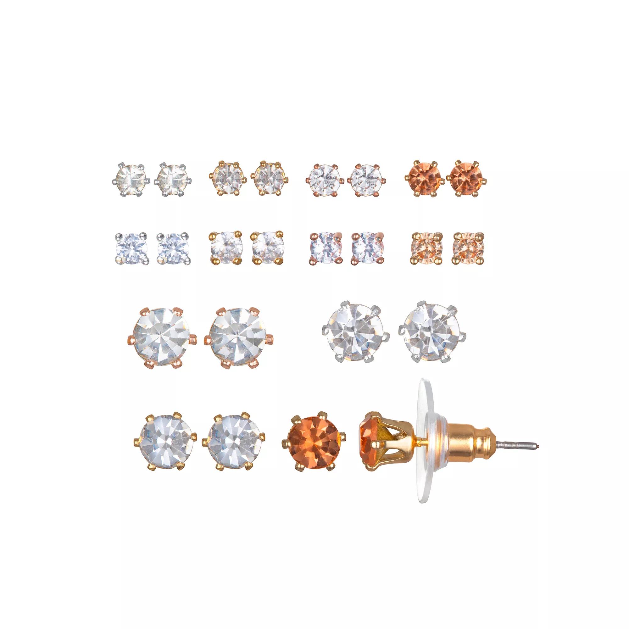 LC Lauren Conrad Tri Tone Stud Earring Set, Women's, Multi Product Image