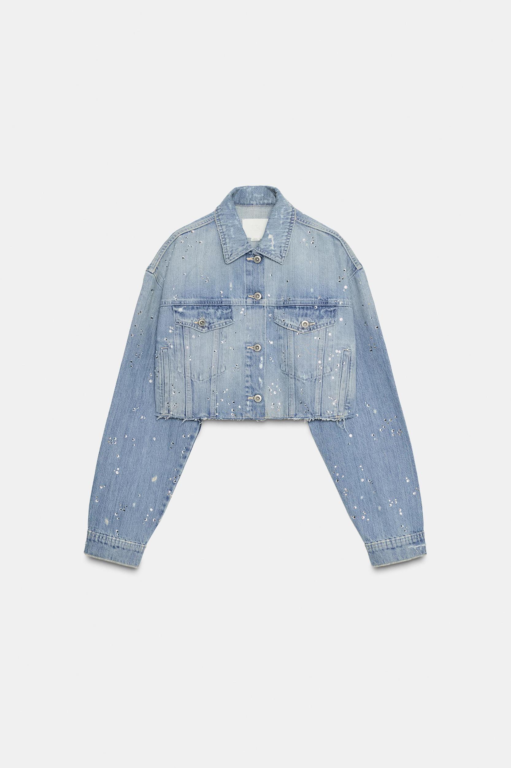 TRF STRASS CROP DENIM JACKET Product Image