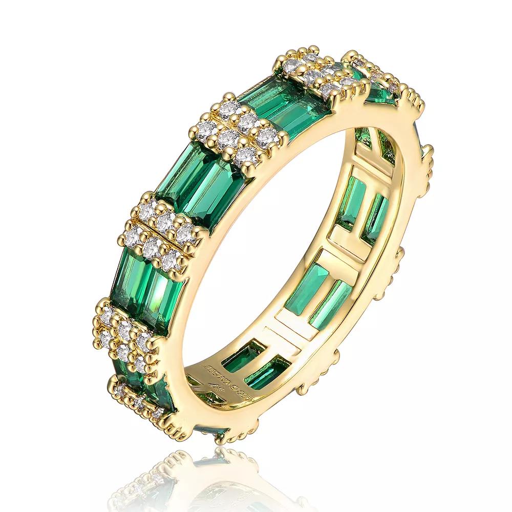 14k Gold Plated Green Cubic Zirconia Double Wedding Band, Womens Gold Tone Product Image