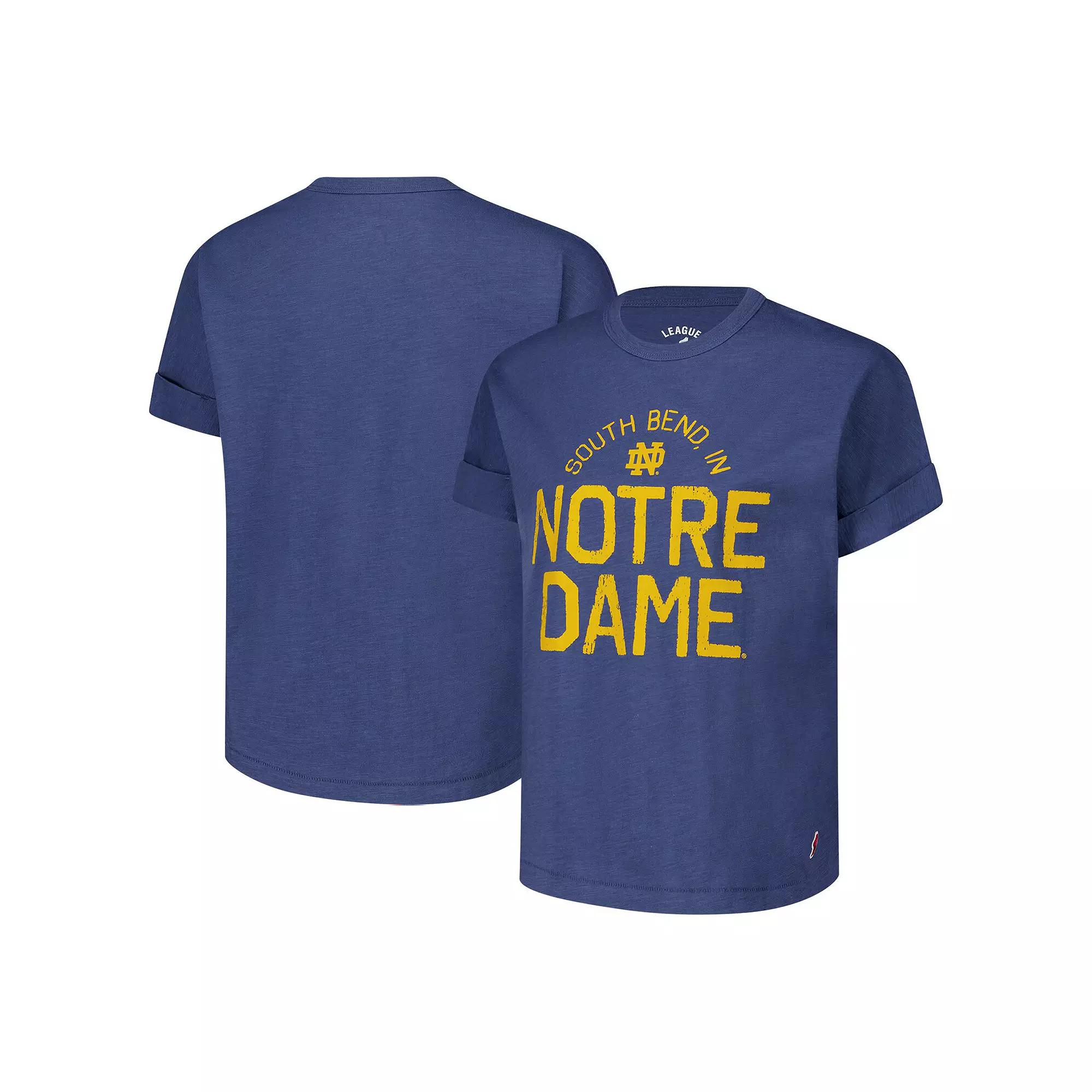 Women's League Collegiate Wear Navy Notre Dame Fighting Irish Slub Rolled Cuff T-Shirt,  Product Image