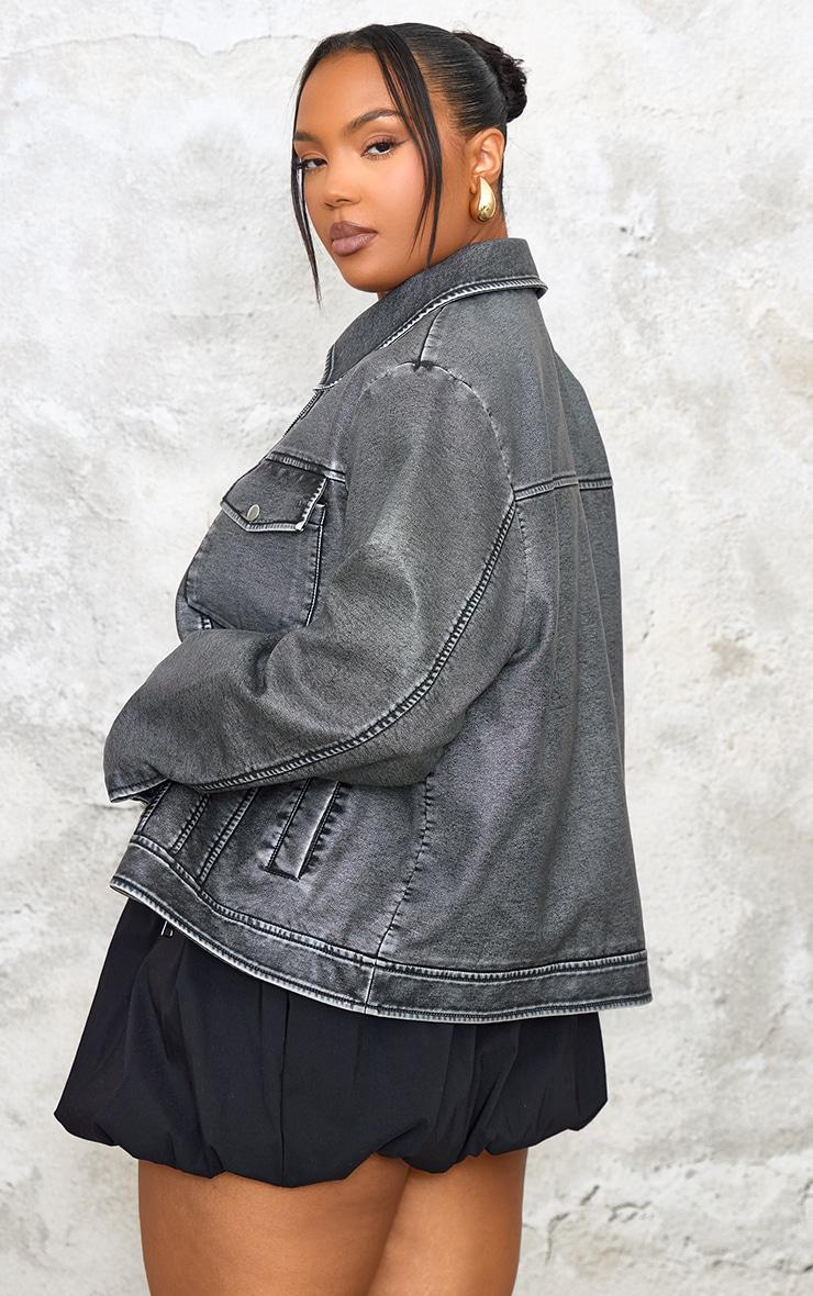 Plus Extreme Black Faux Leather Wash Pocket Detail Jacket Product Image