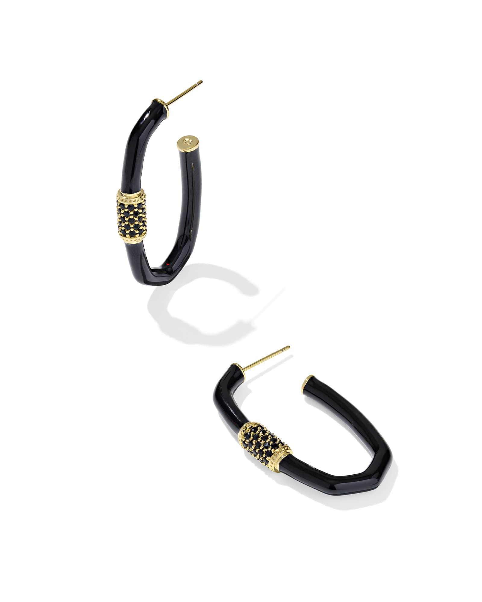 Emery Gold Large Enamel Hoop Earrings Product Image