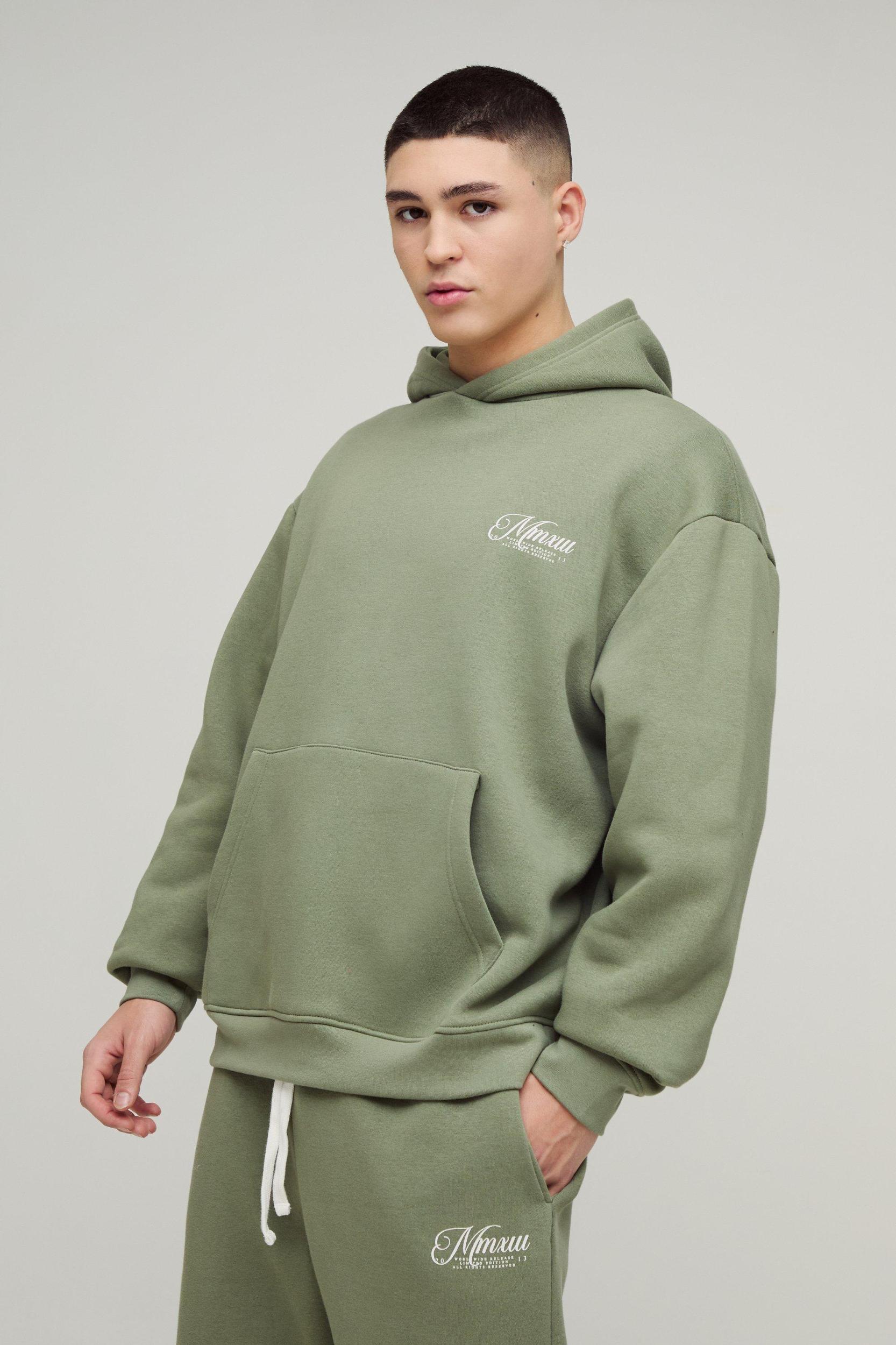 330gsm Oversized Script Hooded Split Hem Tracksuit | boohooMAN USA Product Image