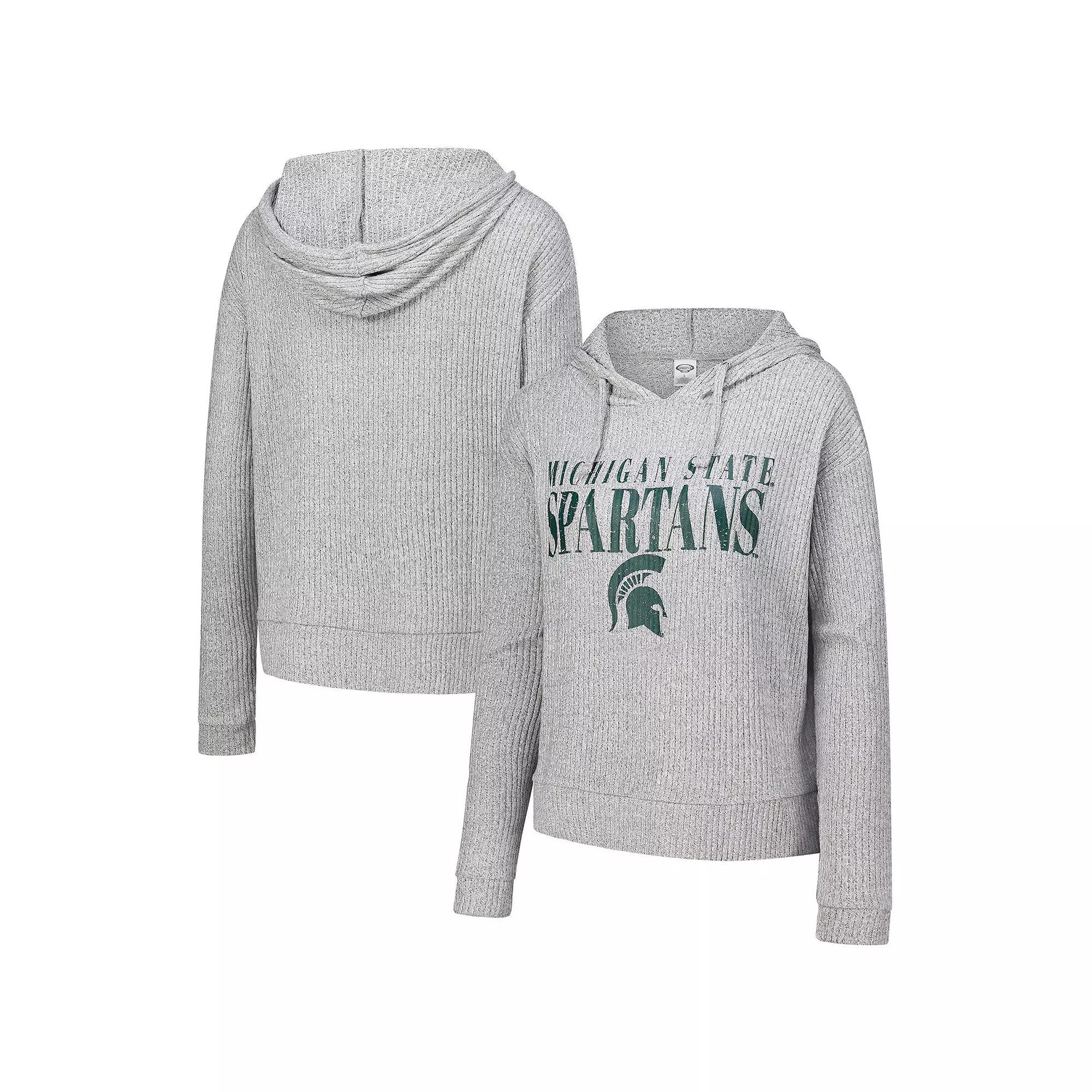 Women's Concepts Sport Heather Gray Michigan State Spartans Juniper Soft Modest Cropped Long Sleeve Hoodie T-Shirt,  Product Image