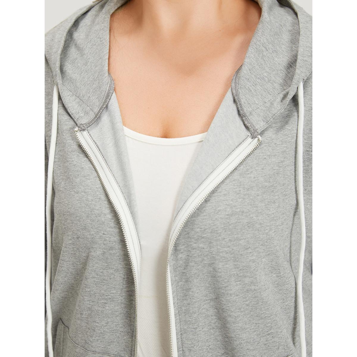 Plus Size Hooded Zipper Fly Ties Pocket Sweatshirt Women Gray Casual Elastic cuffs Hooded Dailywear Sweatshirts BloomChic 26/4X Product Image