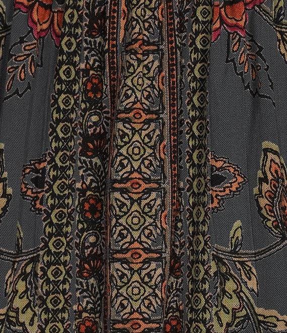 Angie Allover Floral Print V-Neck Crochet Trim Tie Front Midi Dress Product Image