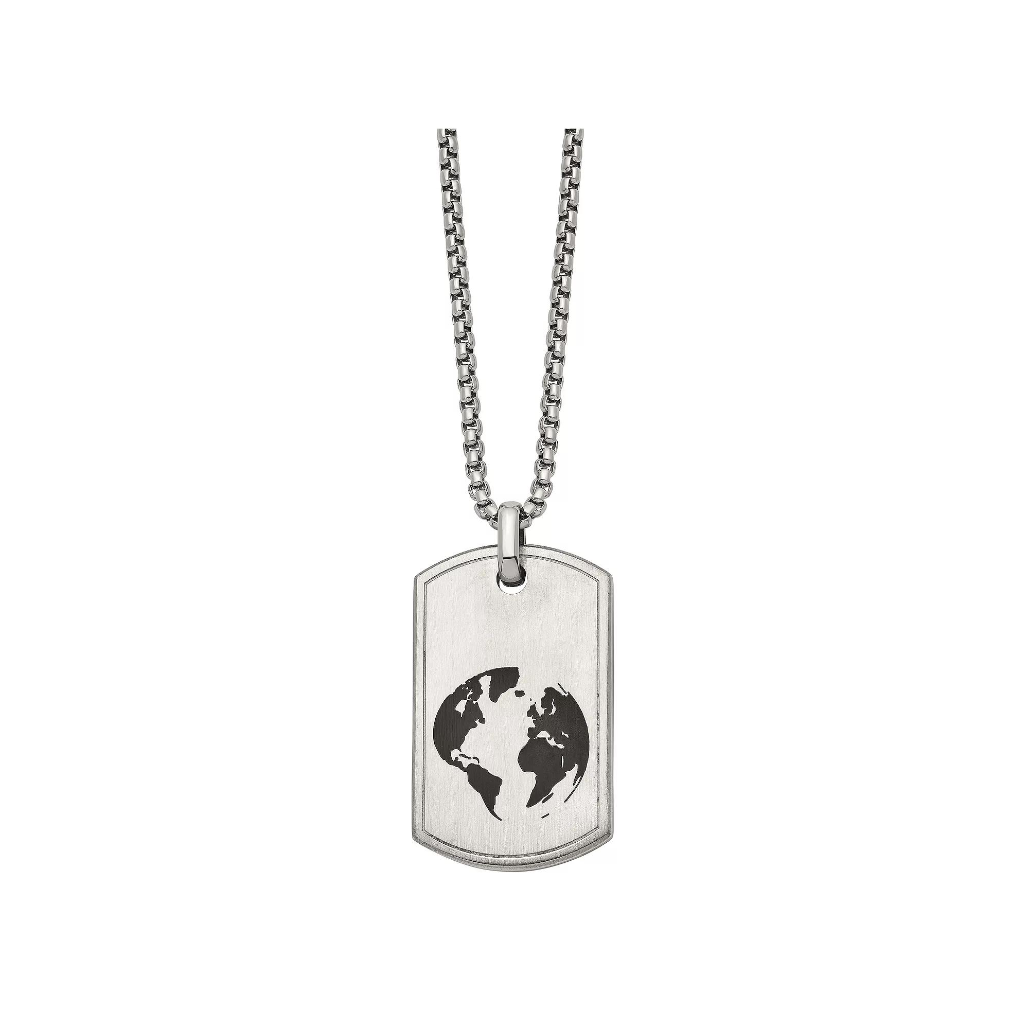 Mens Black Enamel Stainless Steel Earth Dog Tag Necklace Product Image