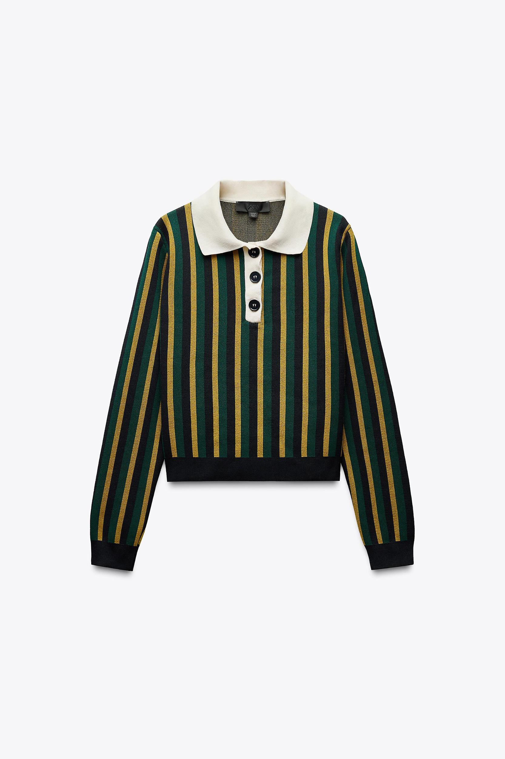 STRIPED KNIT POLO SWEATER Product Image