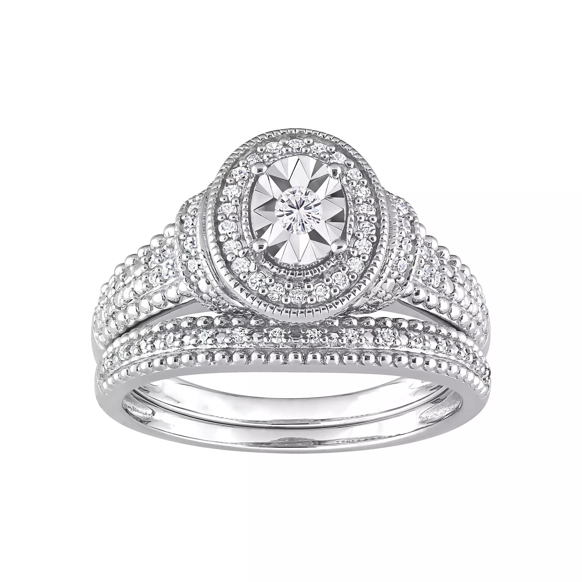 Stella Grace Sterling Silver 1/4 Carat T.W. Diamond Oval Engagement Ring Set, Women's, Size: 7 Product Image