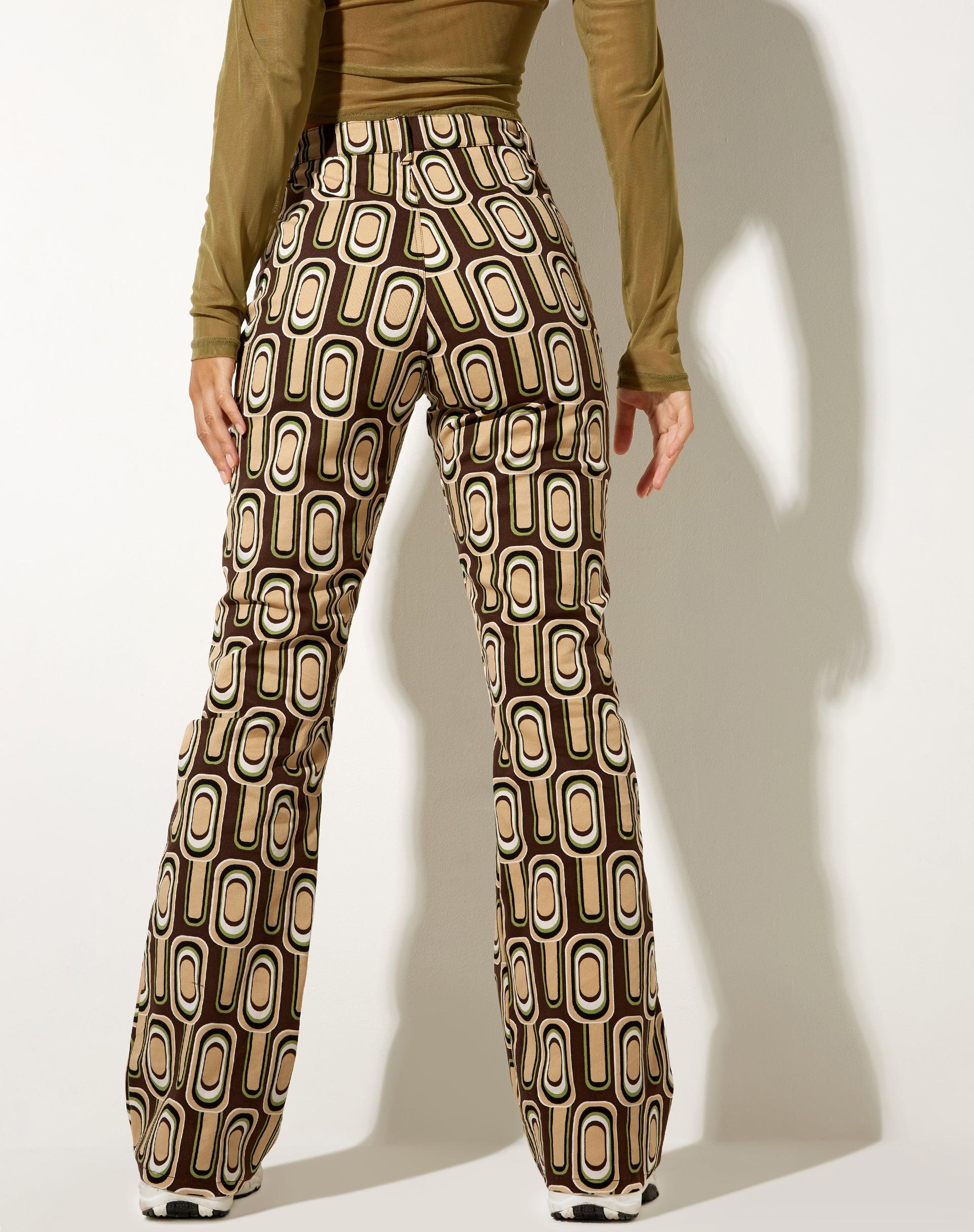Zoven Flare Trouser in Retro Spot Brown Product Image