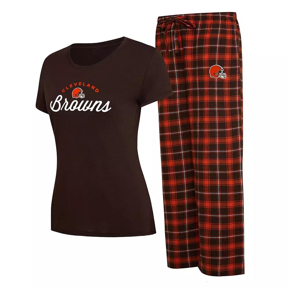 Women's Concepts Sport Brown/Orange Cleveland Browns Arctic T-Shirt & Flannel Pants Sleep Set,  Product Image