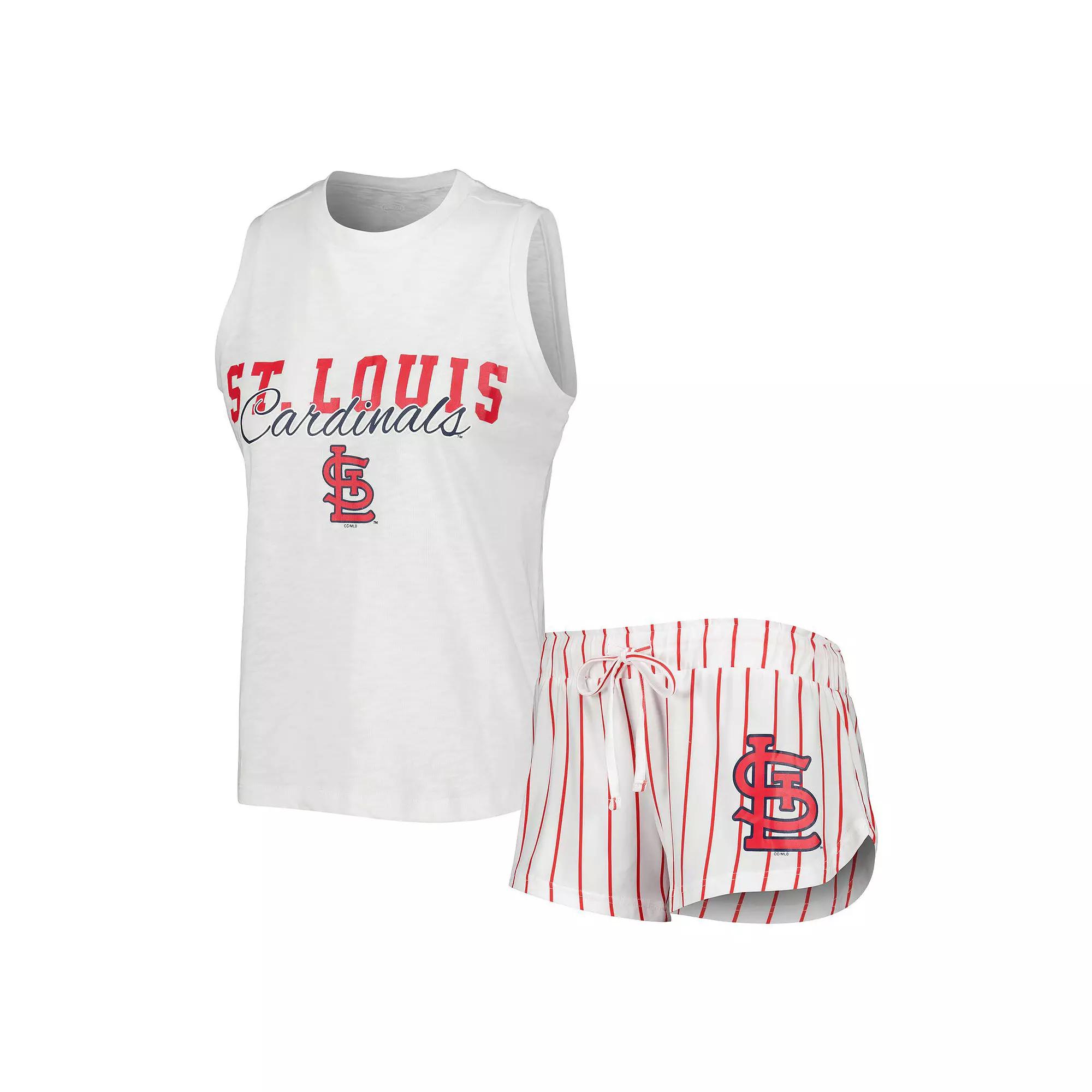 Women's Concepts Sport White St. Louis Cardinals Reel Pinstripe Tank Top & Shorts Sleep Set, Size: Large Product Image