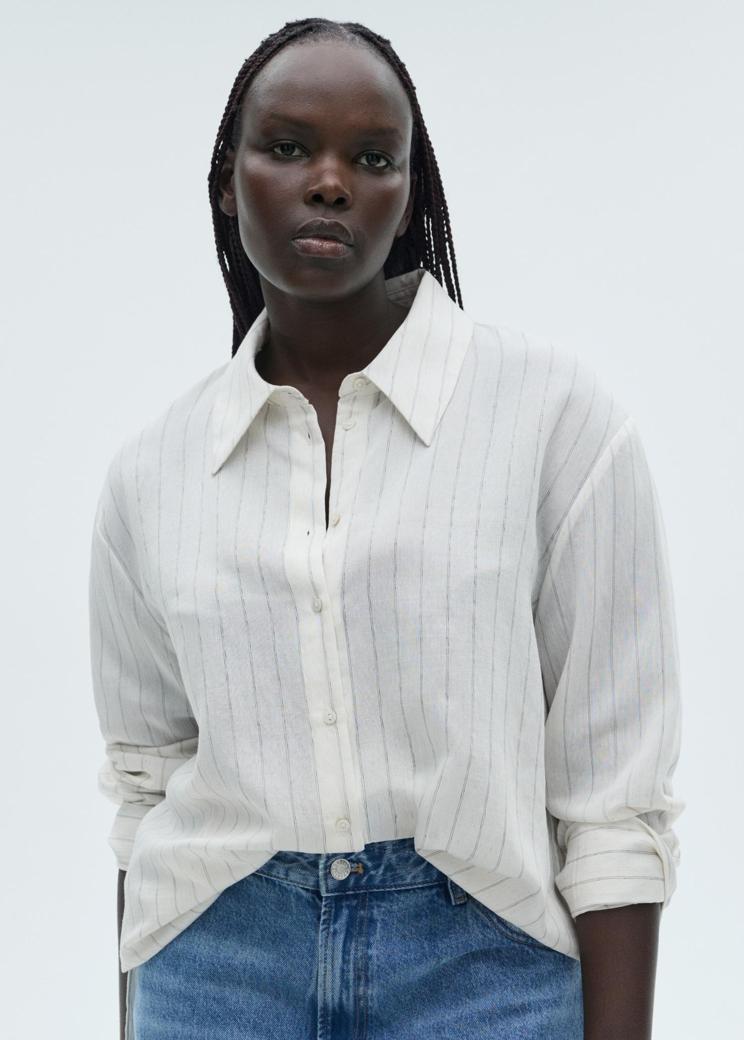 Stripe-print shirt - Women | MANGO USA Product Image