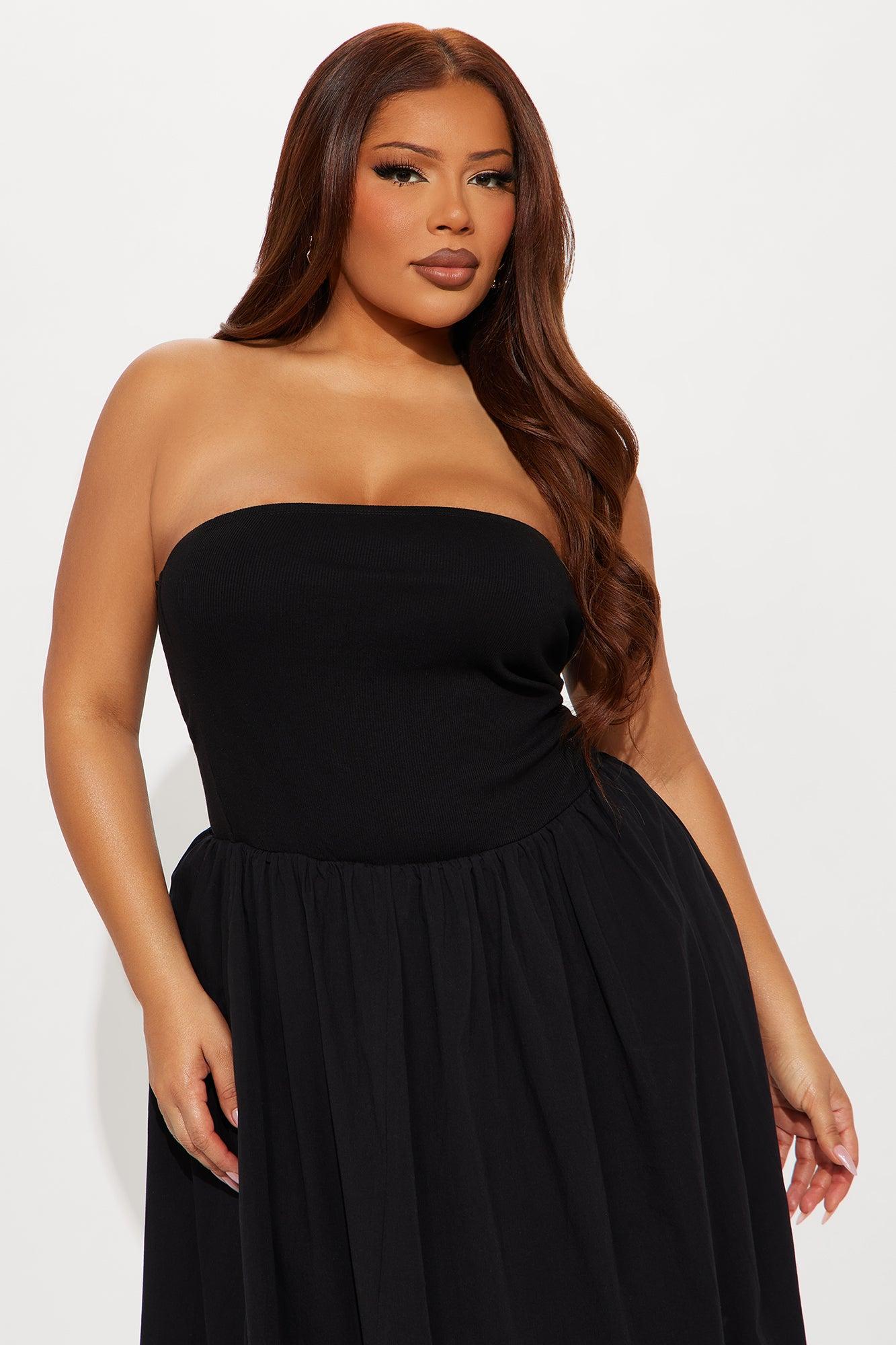 Lula Poplin Strapless Midi Dress - Black Female Product Image