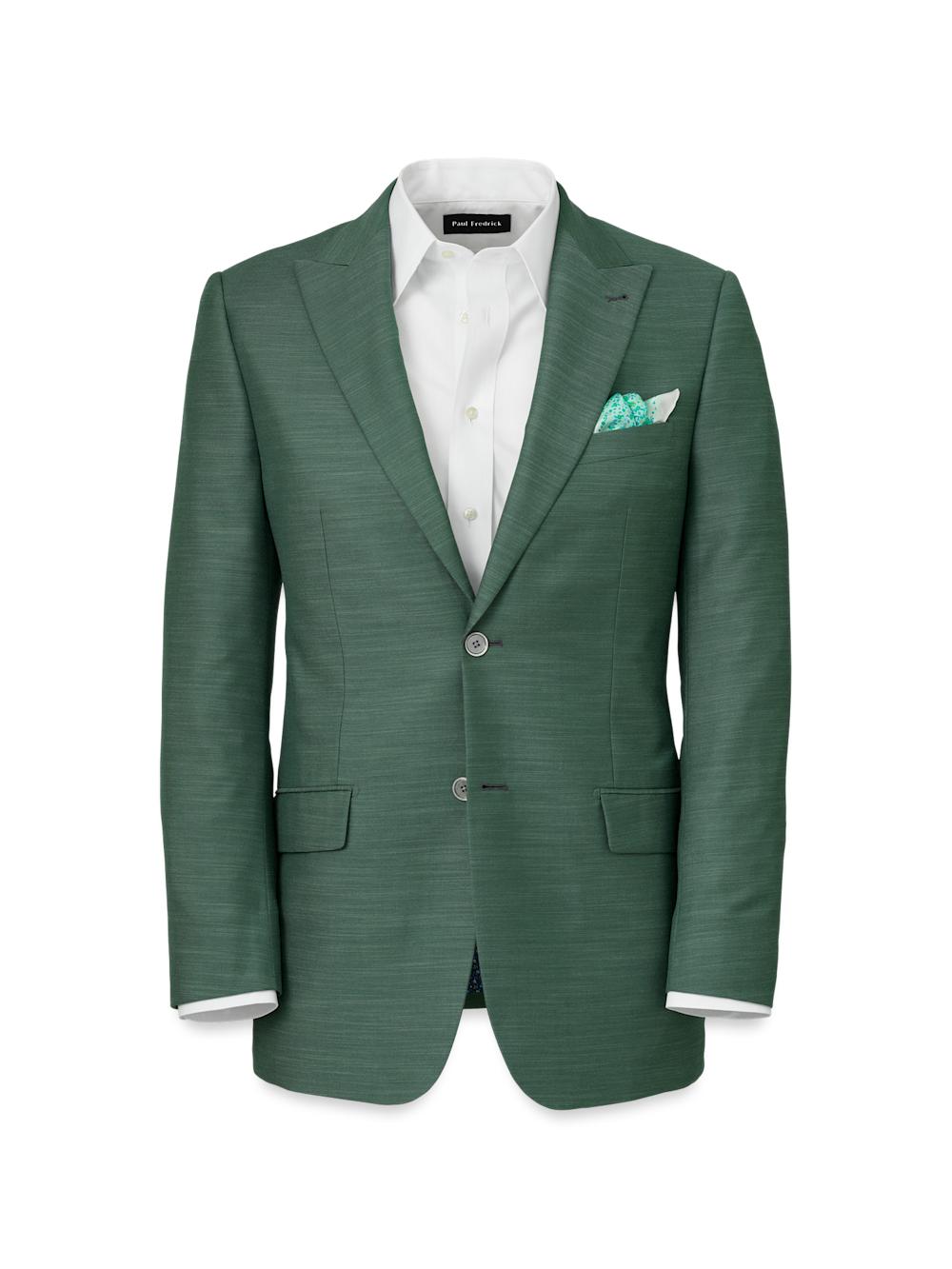 Microfiber Linen Blend Single Breasted Peak Lapel Suit Jacket - Green Product Image