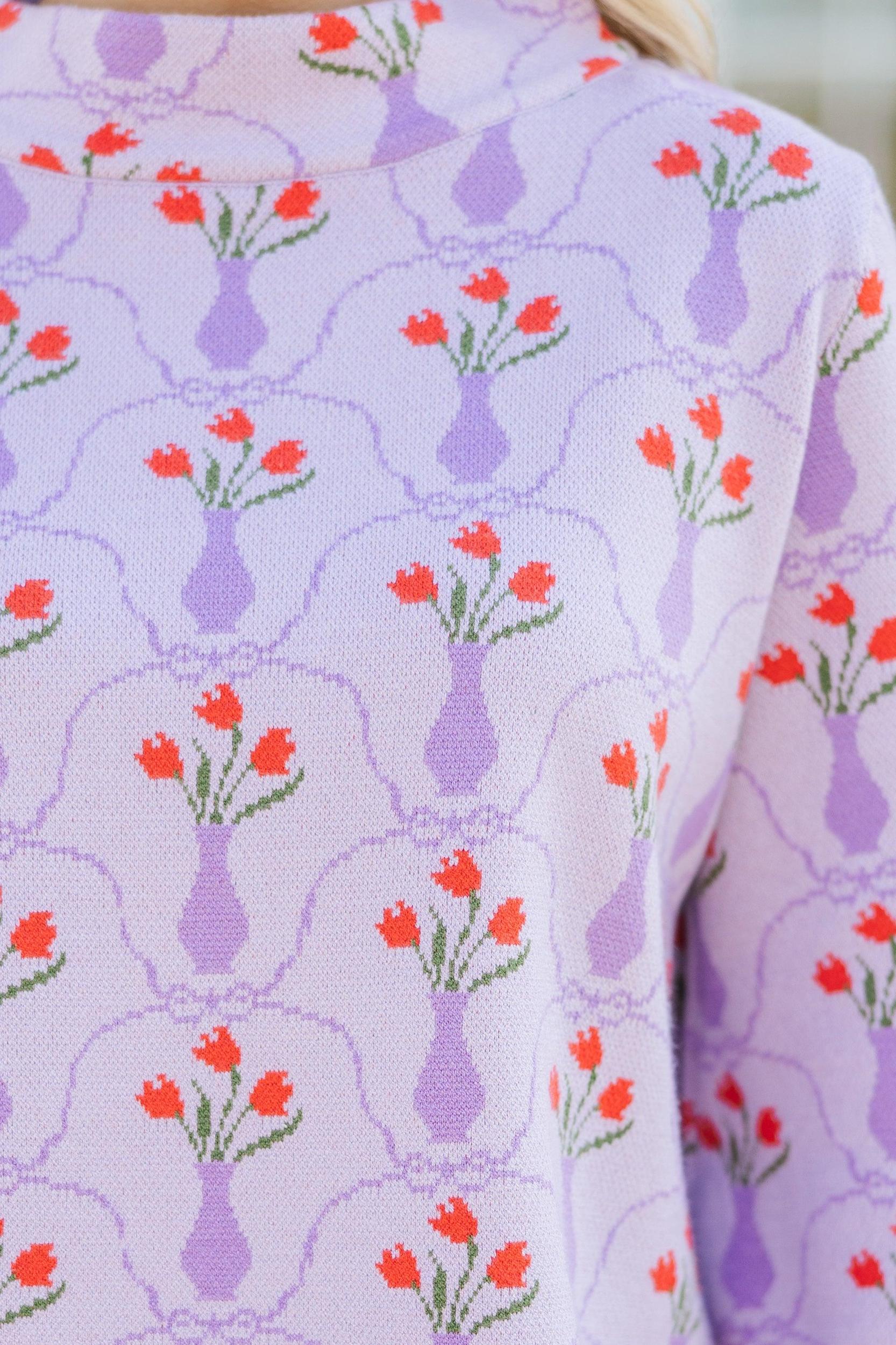 Just A Feeling Lavender Medallion Mock Neck Sweater Female Product Image