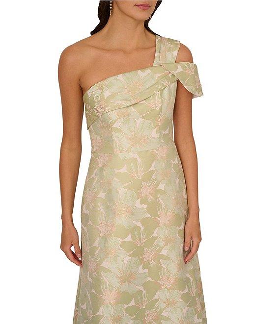 Adrianna Papell One Shoulder Asymmetrical Neckline Floral Jacquard A-Line Gown Product Image
