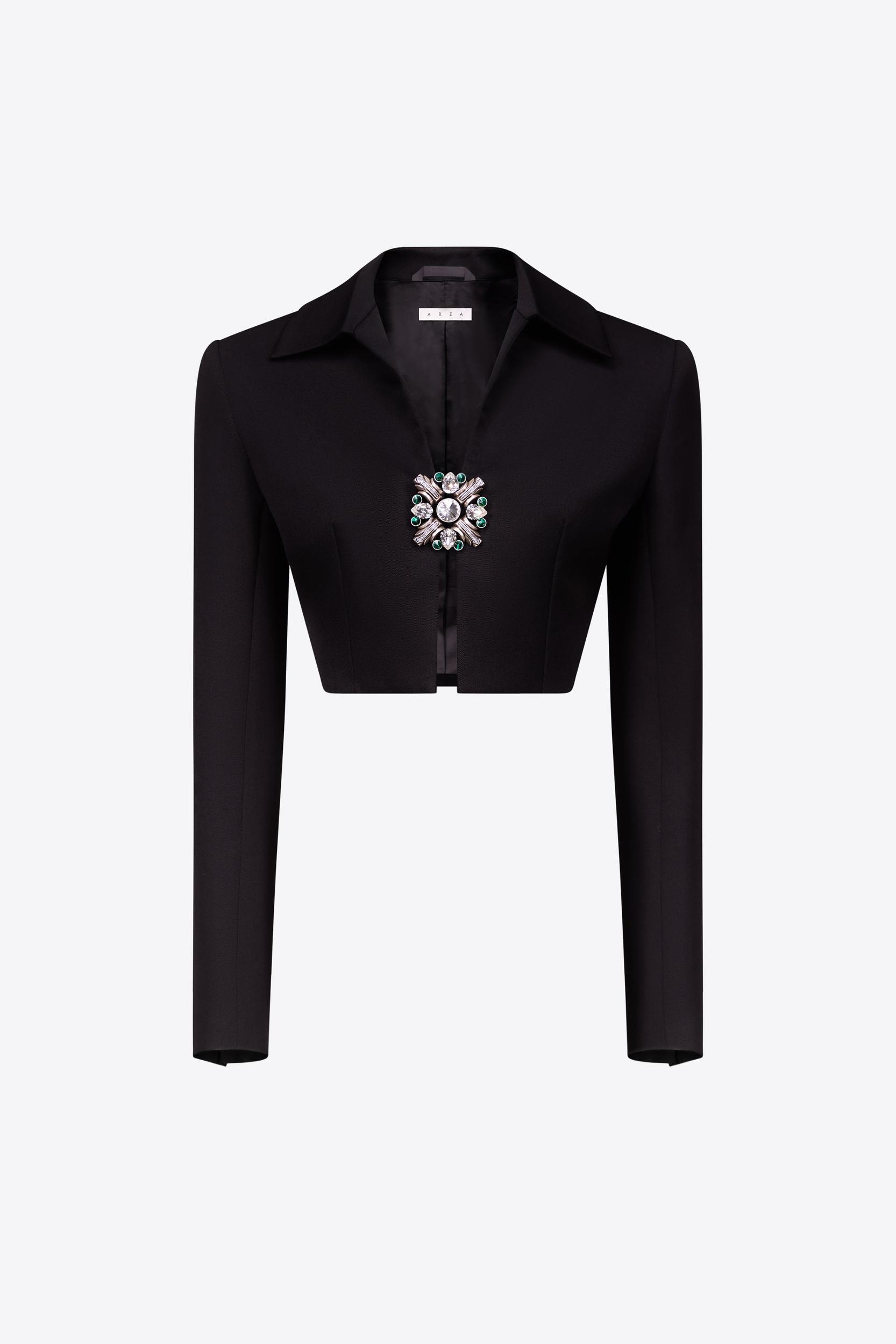 Crystal Brooch Cropped Cardigan Product Image