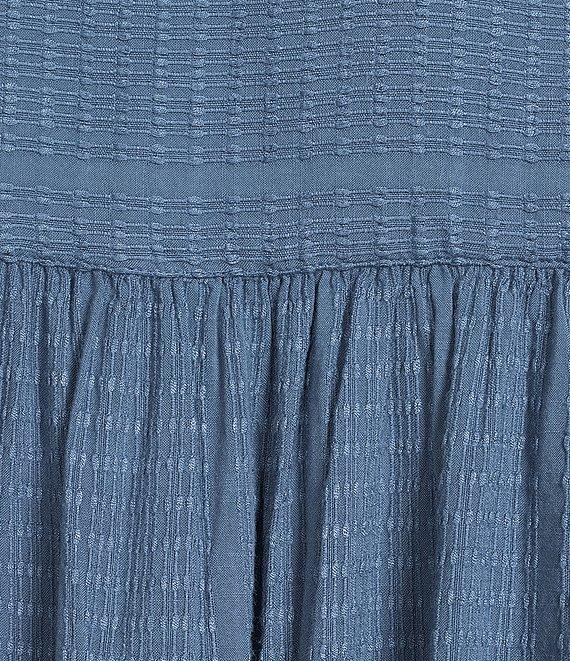 Intro Crinkle Gauze Crew Neck 3/4 Sleeve Smocked Romantic Button-Front Blouse Product Image