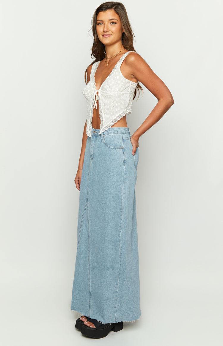 Montie Light Wash Denim Maxi Skirt Product Image