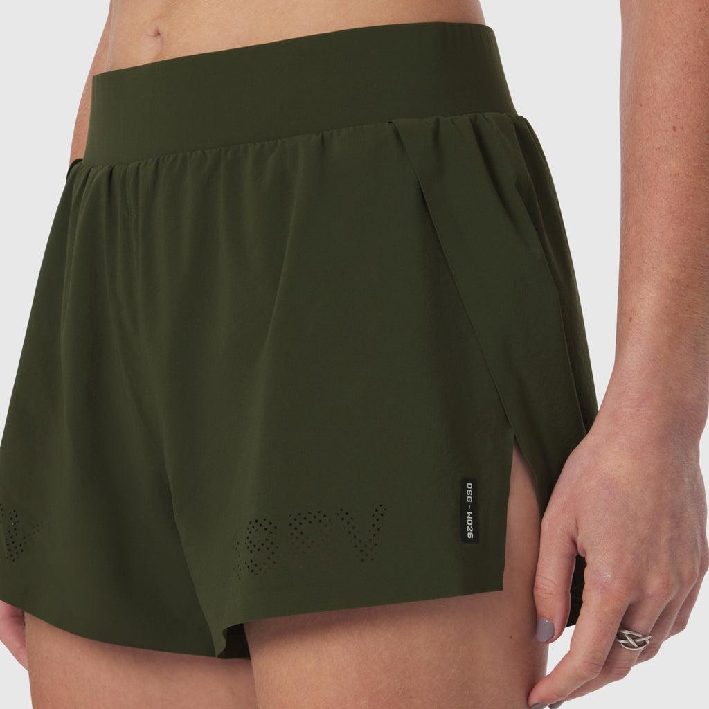 W026. Aerotex™ Side Split Run Short - Olive Product Image